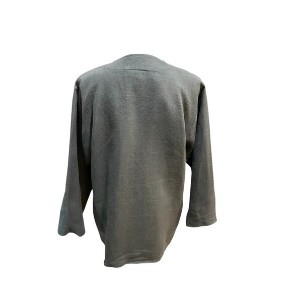 What’s Up Gray 100% Linen Button Front Boxy Top Blouse Size Small Lagenlook - Picture 2 of 7